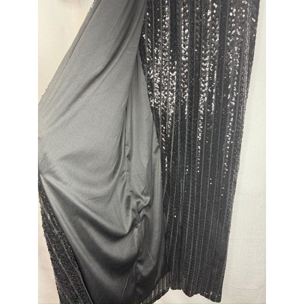 395. Lulu's Black Sequin Plunge V-Neck Long Sleeve Maxi Gown Size M NWT