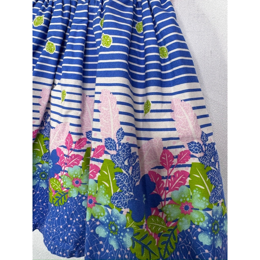 579. Mahek Baby Blue Floral Stripe Fit & Flare Dress Size 2-3 Years