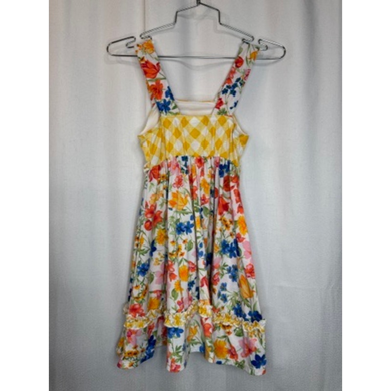 368. Jona Michelle Girls Floral Yellow Gingham Sundress Size 7