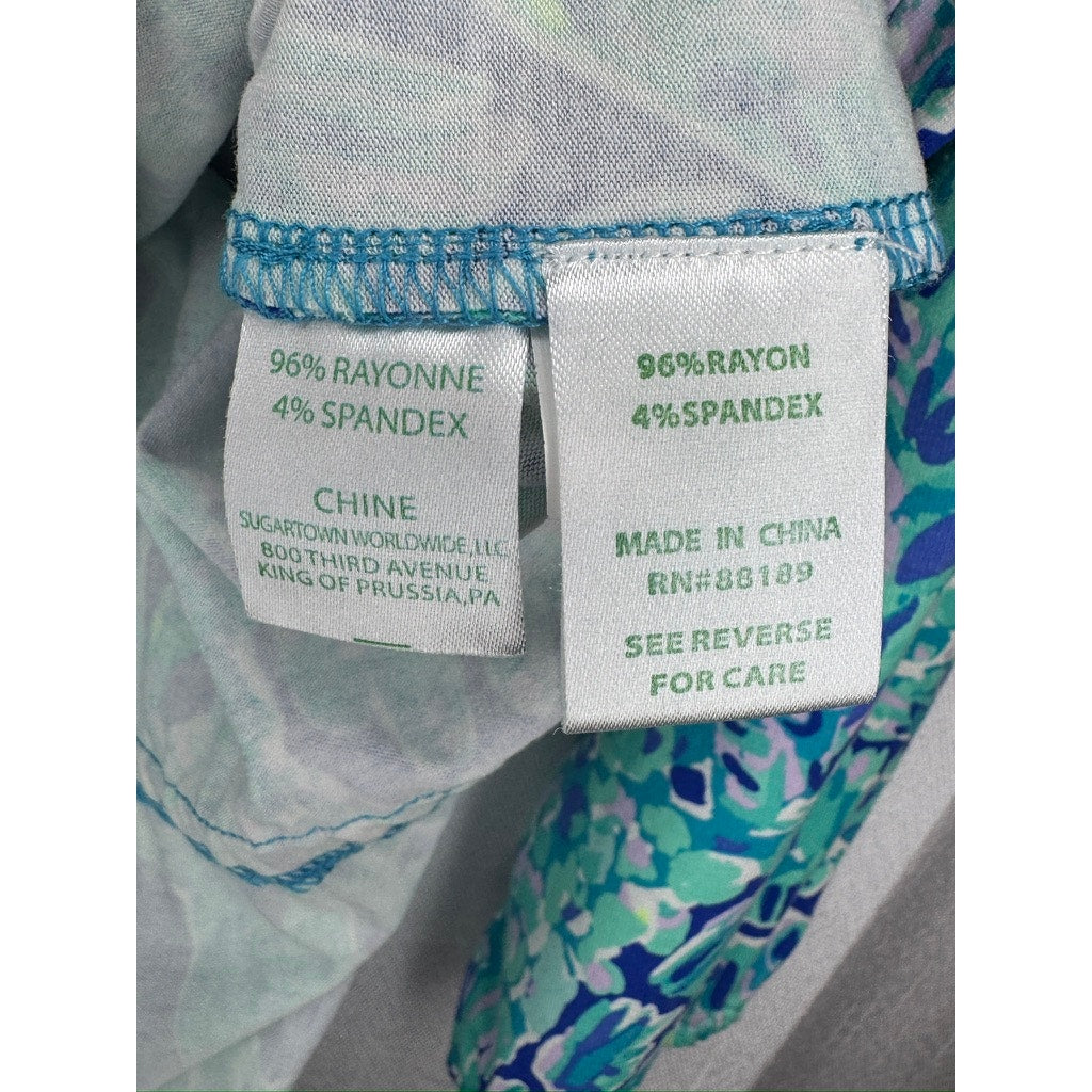 476. Lilly Pulitzer Printed Romper Size S Blue Green 3/4 Sleeve
