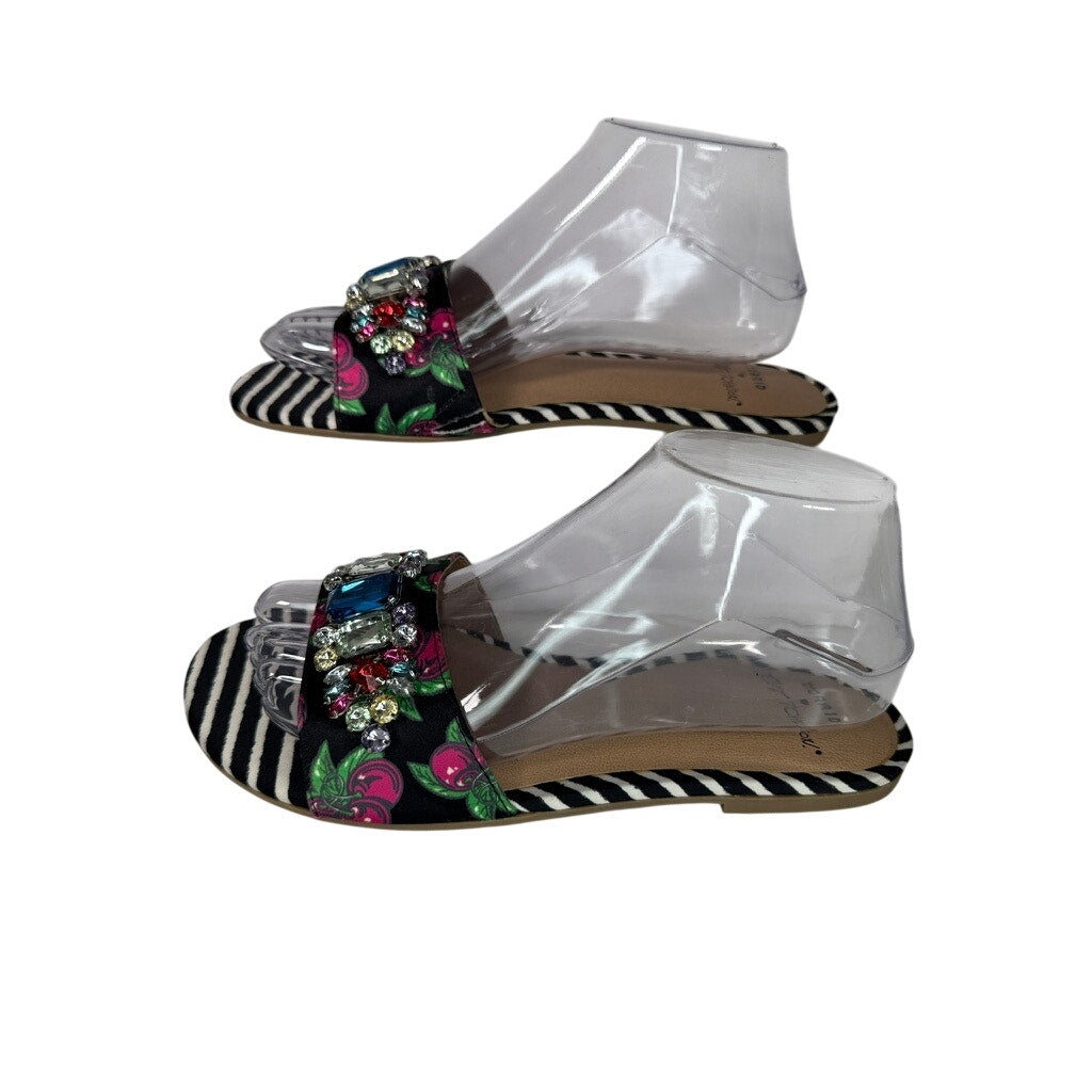 493. Torrid x Betsey Johnson Floral Jewel Vamp Slide Sandals 8WW NWT