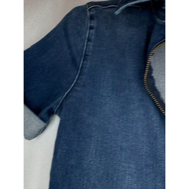 369. Second Skin Overalls Denim Zip Front Short Sleeve Jumpsuit XS