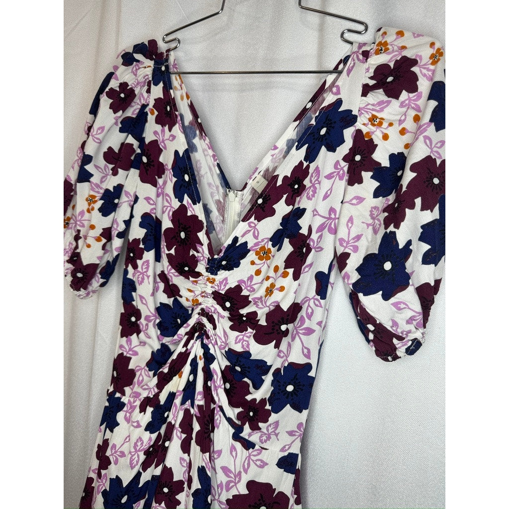 402. Valija Floral Puff Sleeve Ruched Mini Dress Size S