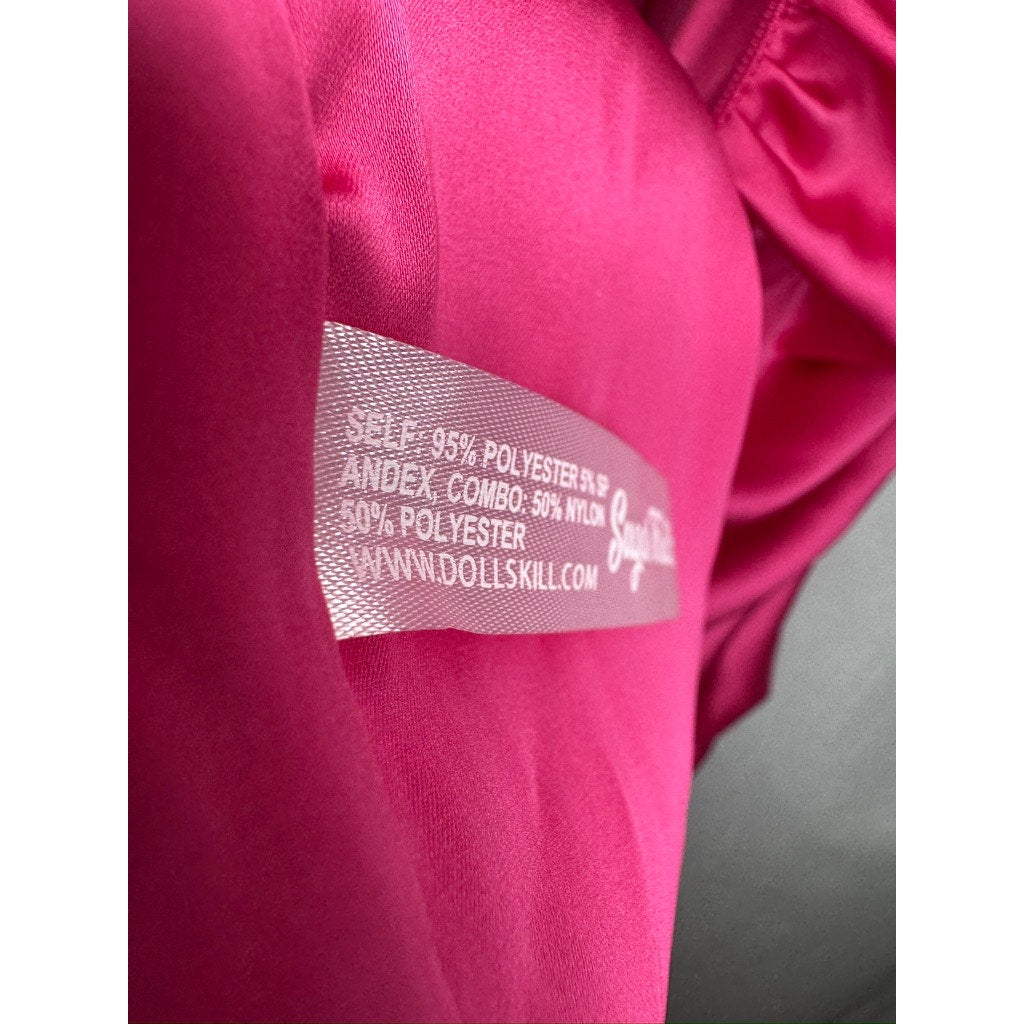 375. Sugar Thrillz Hot Pink Satin Ruched Bodycon Mini Dress Size XXS