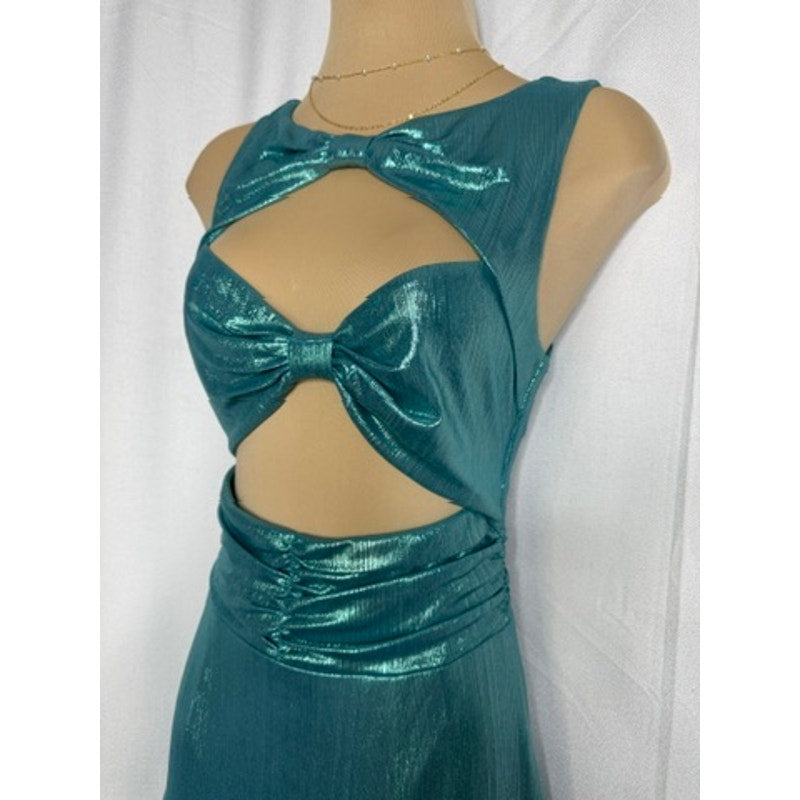 558. Elliatt Teal Cutout Metallic Maxi Dress with Front Leg Slit Size S