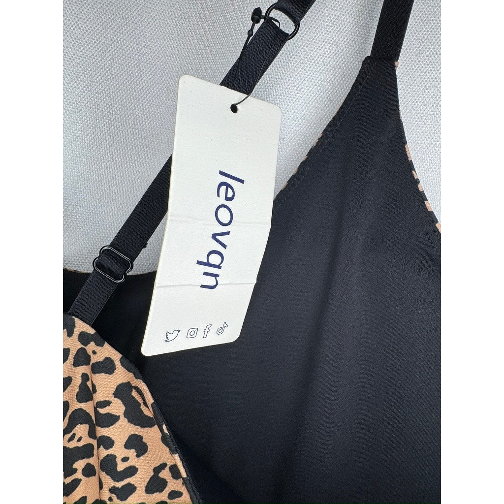 455. Levaca Leopard Print Cami Romper Dress Size M