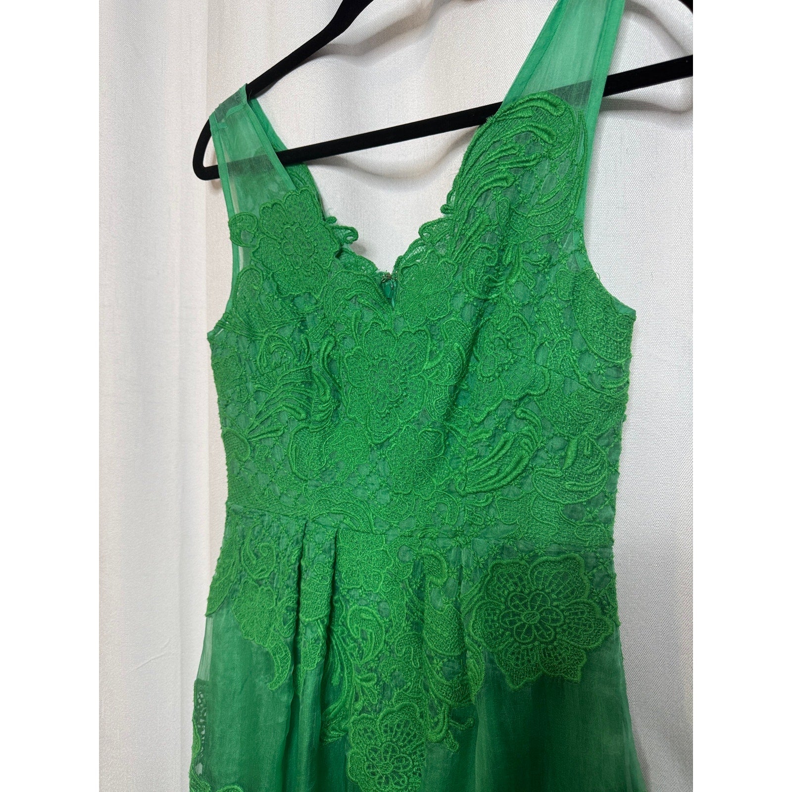 347. Anthropologie Baraschi Green Embroidered Lace Fit & Flare Dress Size 0