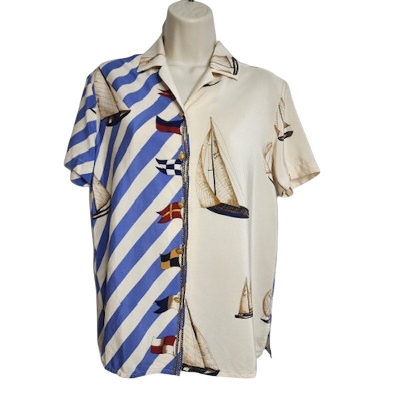 551. Lauren Ralph Lauren Petite Silk Sailboat Nautical Shirt P/P