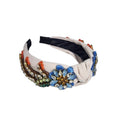 522. Embellished Floral Knotted Headband Blue Multicolor Statement