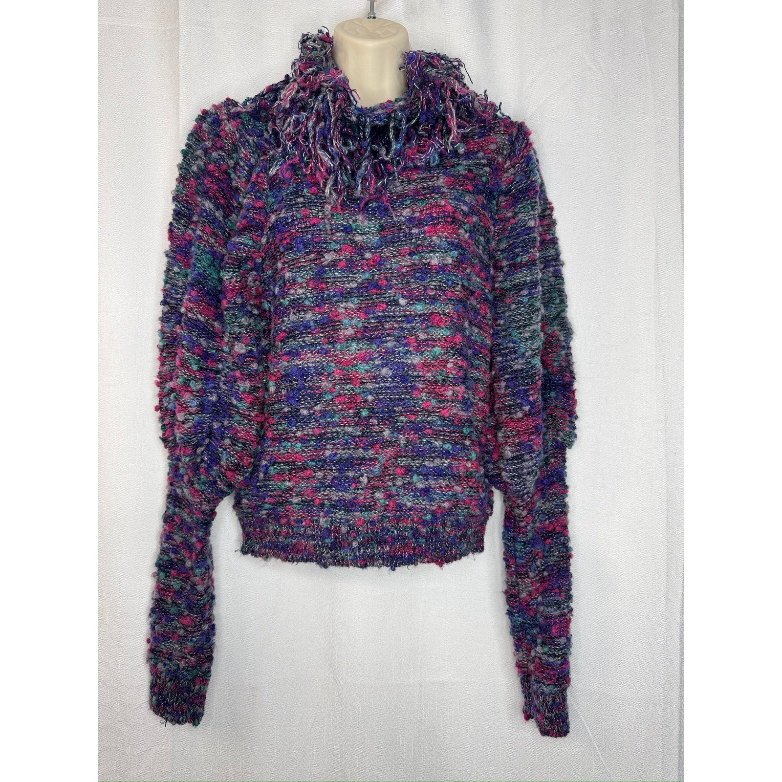 433. Vintage 1980s Gil Aimbez Fringe Turtleneck Sweater Size M