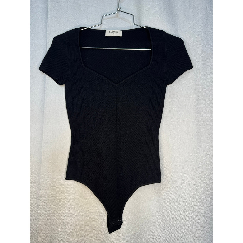 422. Babaton Aritzia Black Textured Sweetheart Neckline Bodysuit Size XS