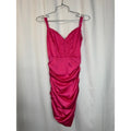375. Sugar Thrillz Hot Pink Satin Ruched Bodycon Mini Dress Size XXS