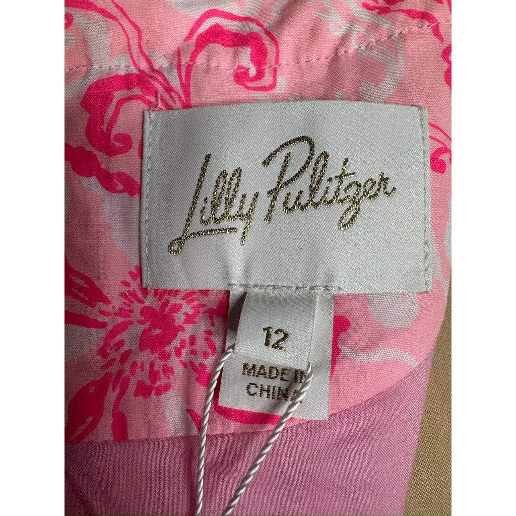 553. Lilly Pulitzer Pink Floral Sleeveless Beautiful Romper with lace trim Size 12