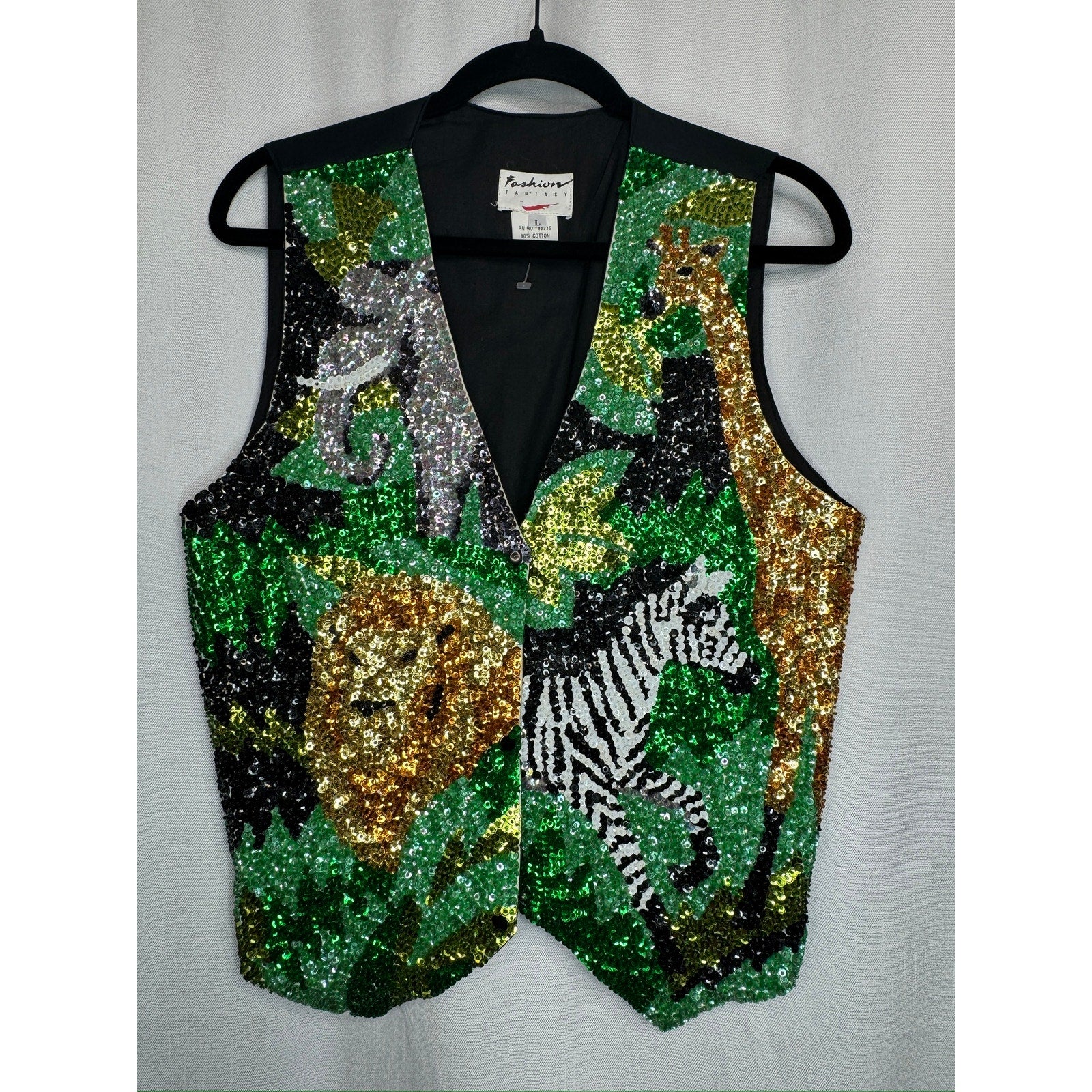 459. Fashion Fantasy Art Sequin Animal Print Vest Size L