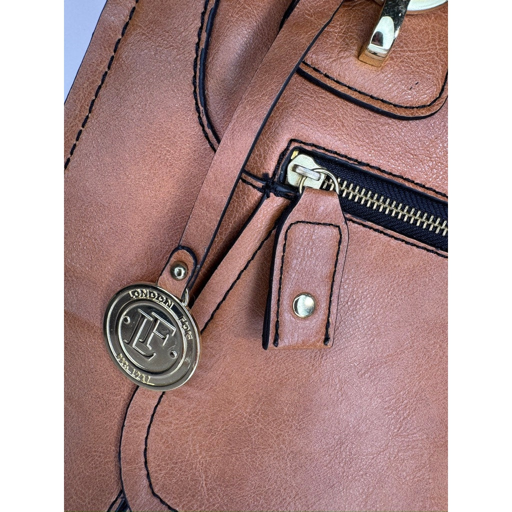 488. London Fog Cognac Faux Leather Satchel Shoulder Bag