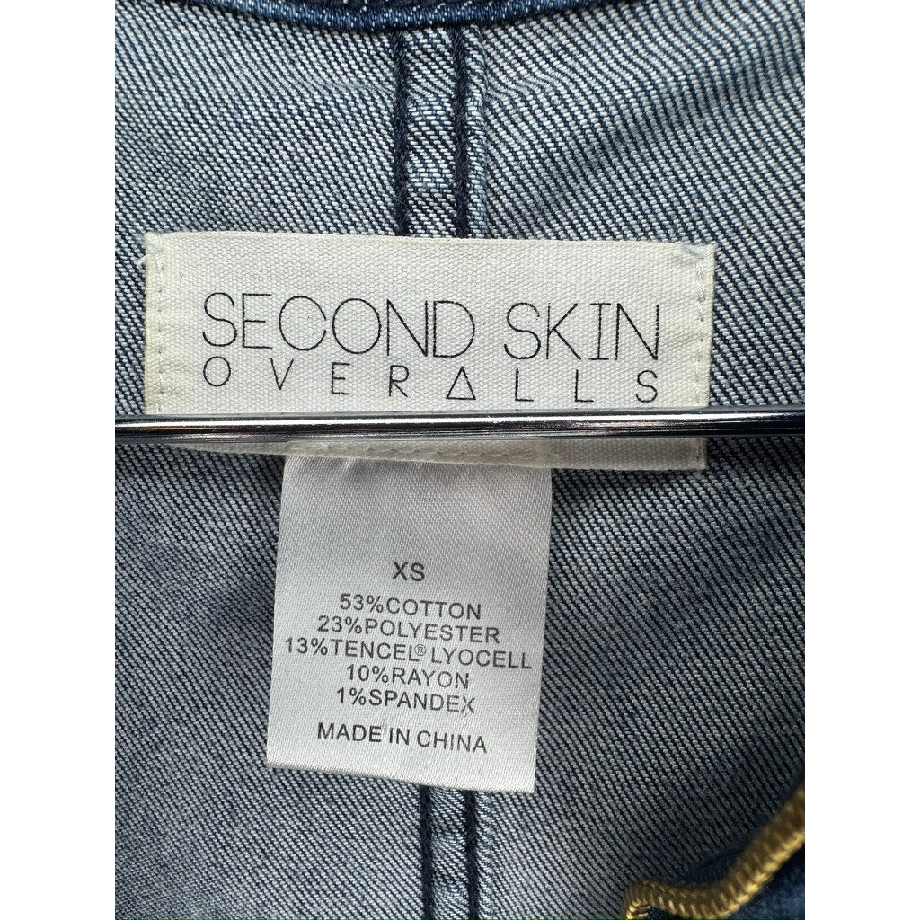 369. Second Skin Overalls Denim Zip Front Short Sleeve Jumpsuit XS