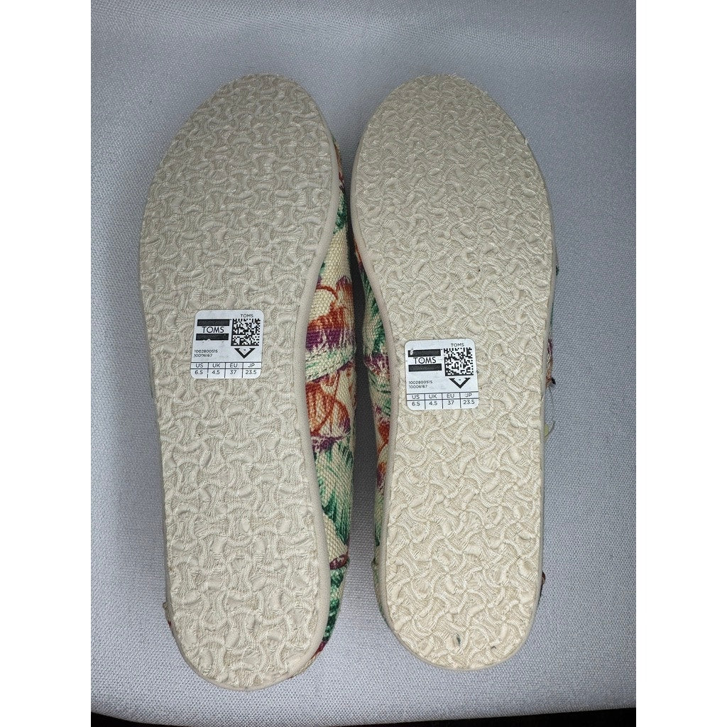 442. TOMS Tropical Floral Alpargata Slip On Flats Size W6.5