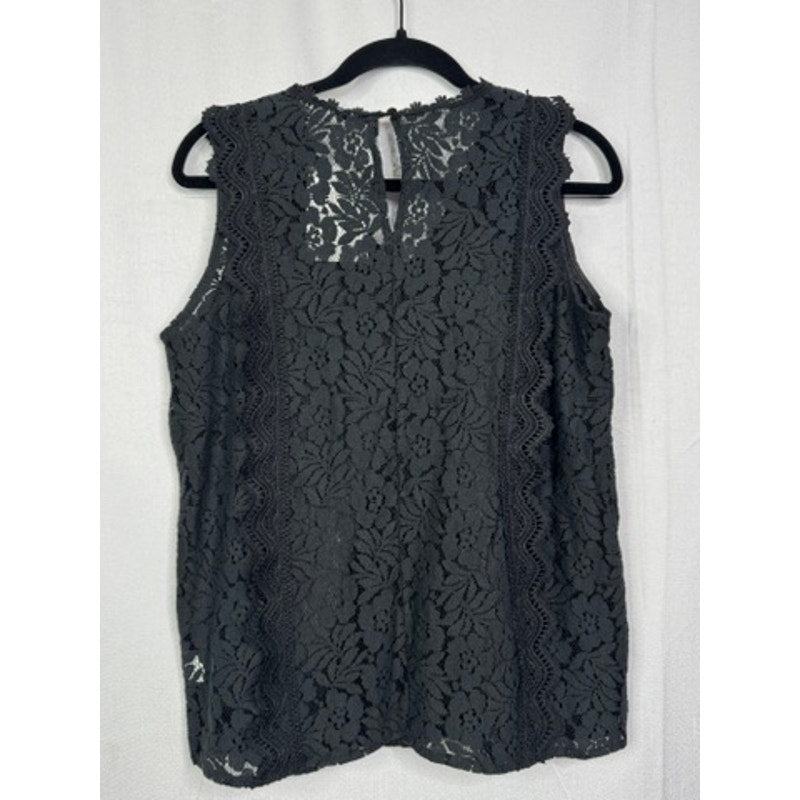 581. Pompis Store Black Floral Lace Sleeveless Blouse Top Size L NWT