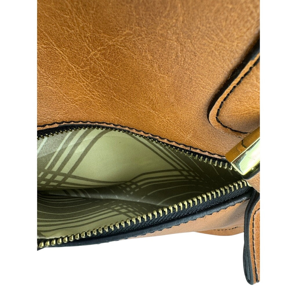 488. London Fog Cognac Faux Leather Satchel Shoulder Bag