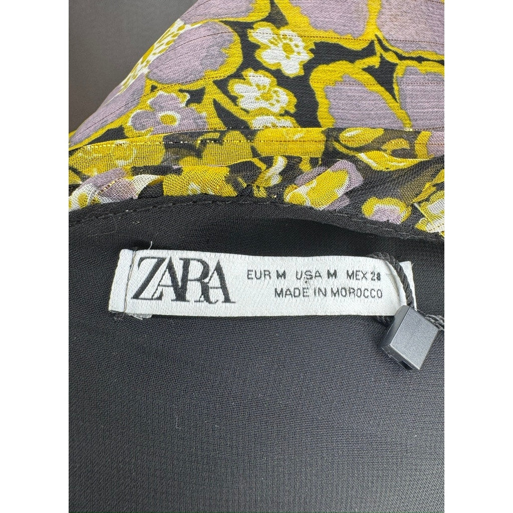 405. Zara One Shoulder Floral Ruched Mini Dress Size M NWT