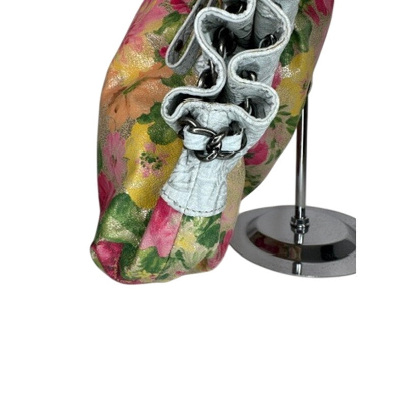 489. Sharif Studio Floral Leather Shoulder Hobo Bag Pink Multicolor
