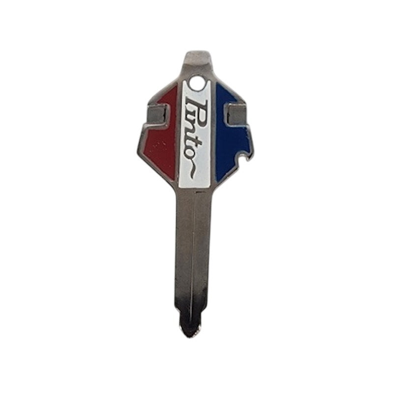 510. Pinto Uncut Logo Metal Key Red White Blue Vintage Automotive Collectible