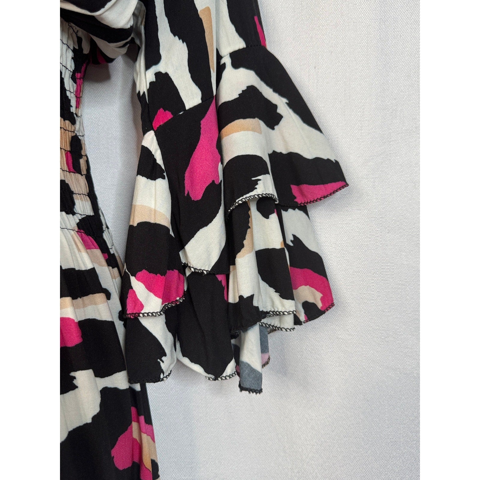 352. Made in Italy Pink Leopard Print Smocked Maxi Dress