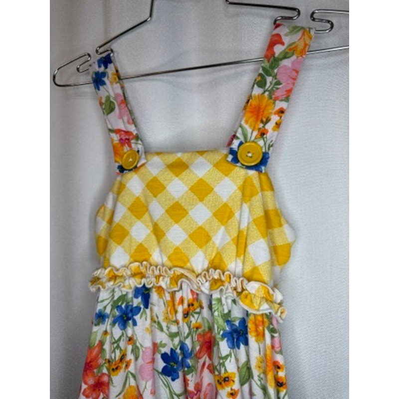 368. Jona Michelle Girls Floral Yellow Gingham Sundress Size 7