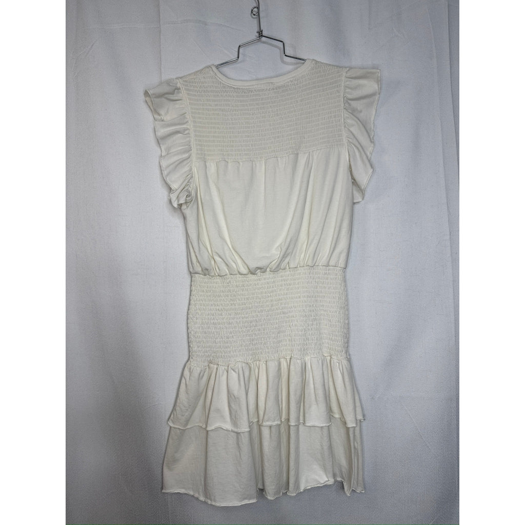 411. Sundays Ivory Smocked Ruffle Sleeve Mini Dress Size L