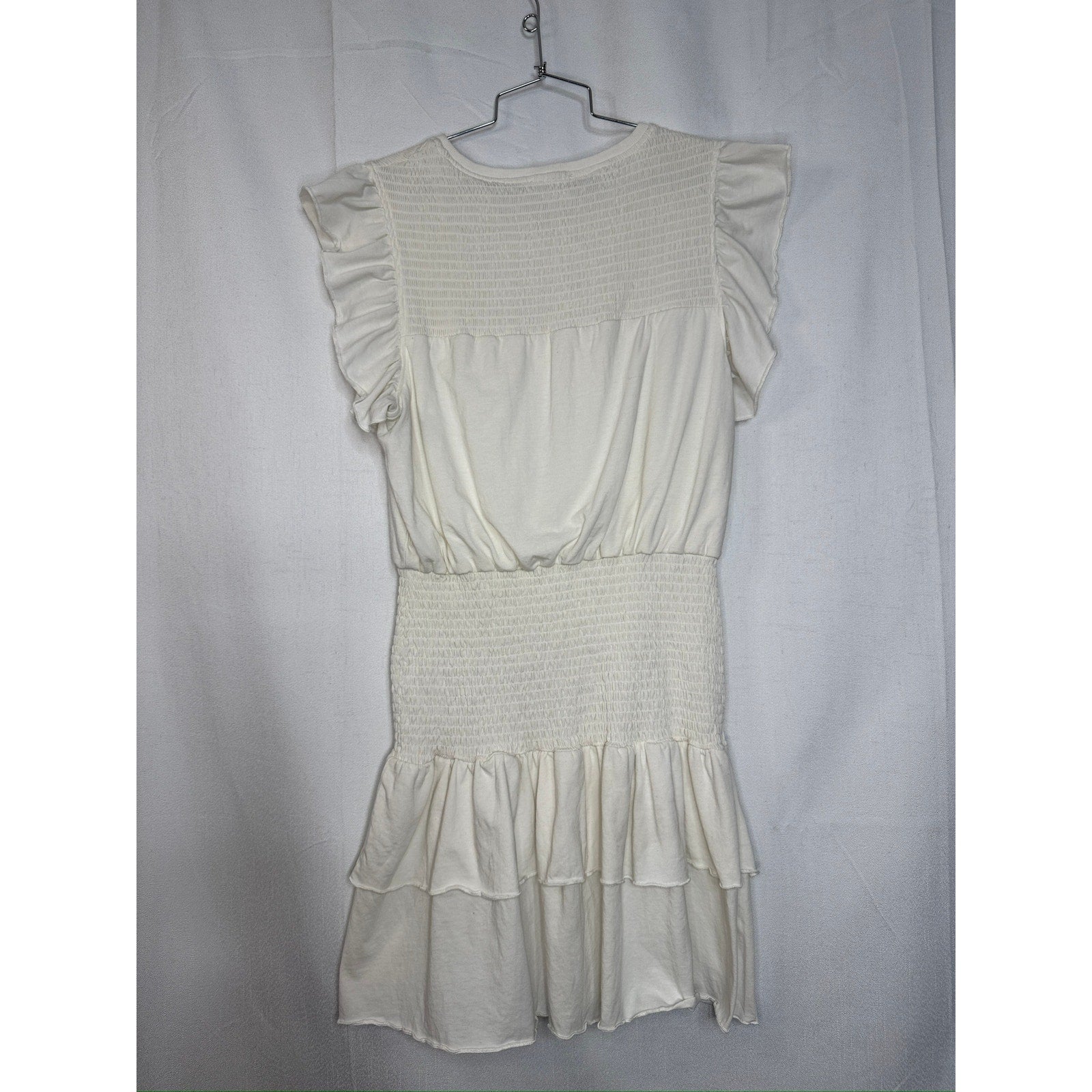 411. Sundays Ivory Smocked Ruffle Sleeve Mini Dress Size L