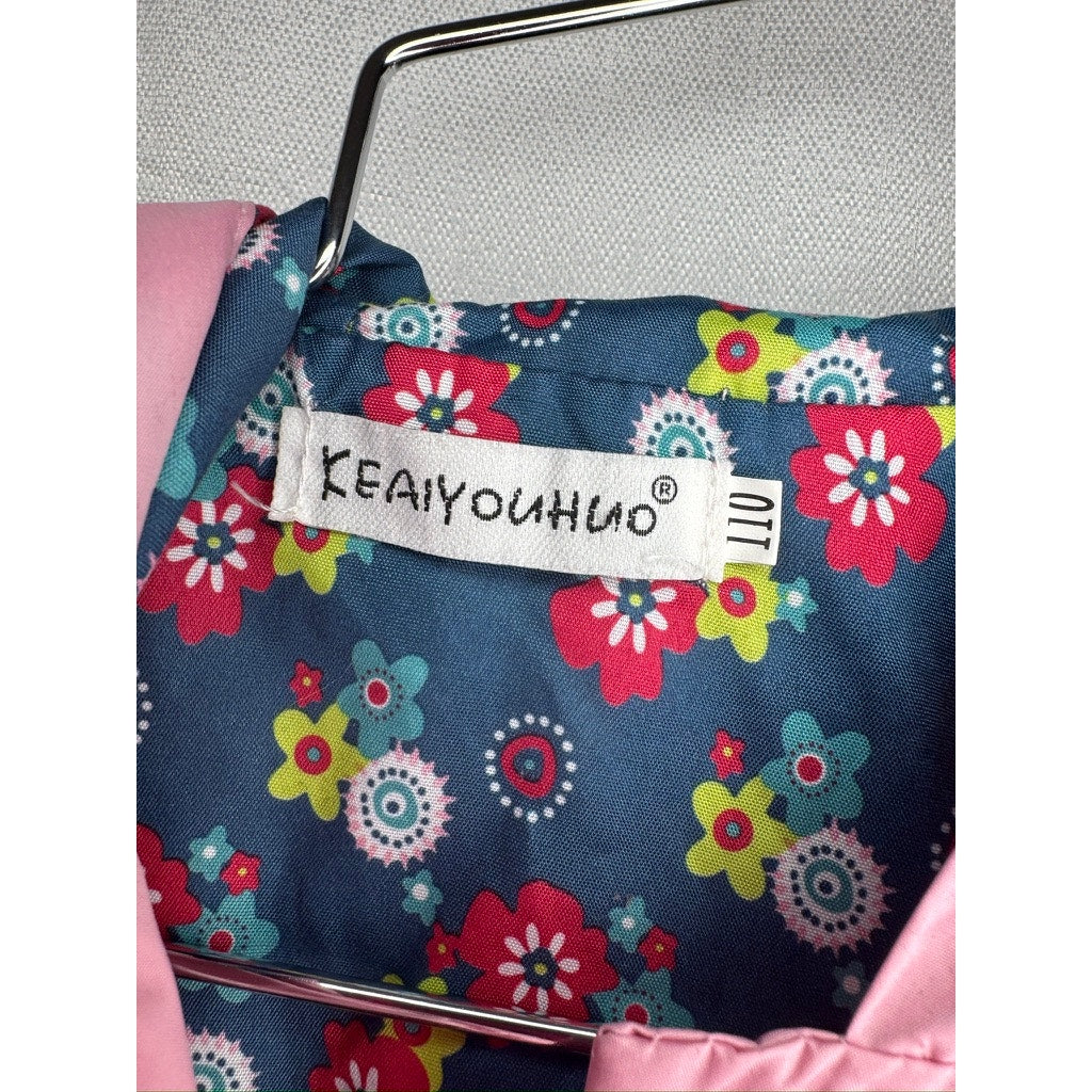 432. Keaiyouhuo Pink Floral Hooded Rain Jacket Girls Size 4T-5