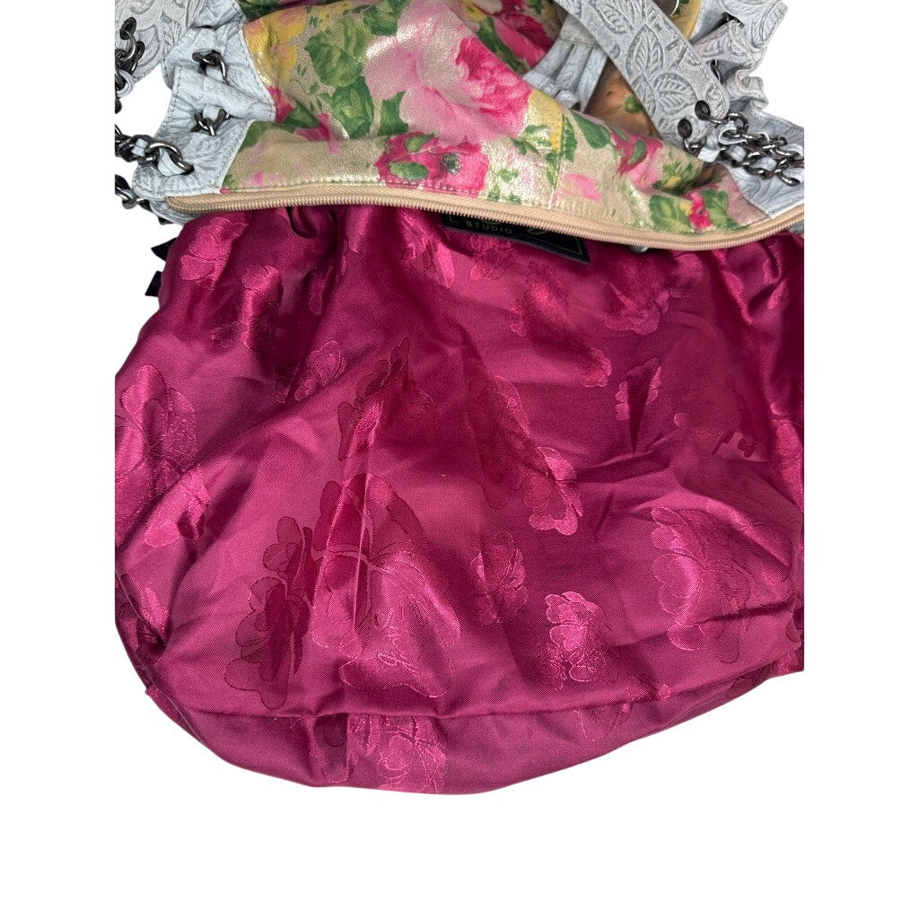 489. Sharif Studio Floral Leather Shoulder Hobo Bag Pink Multicolor