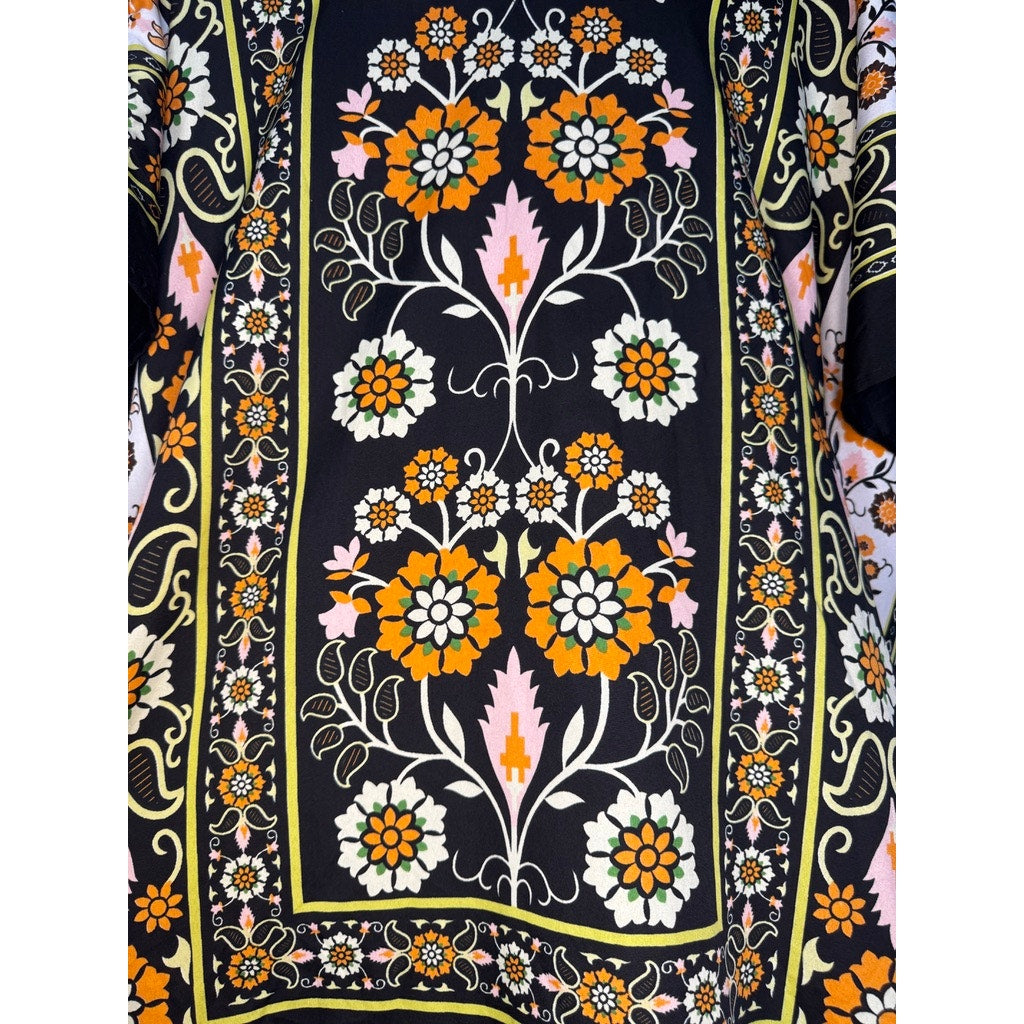 417. Gypsie Blu Floral Boho Caftan Poncho Cover Up One Size