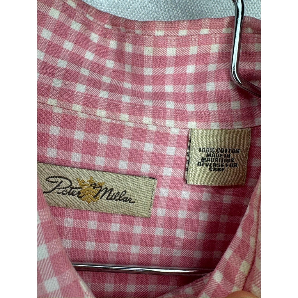 472. Peter Millar Pink Gingham Button Front Shirt Size L