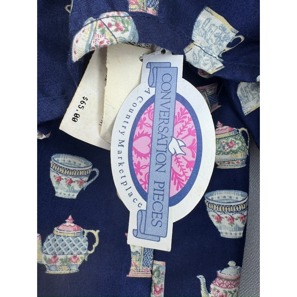 467. Conversation Pieces Teacup Print Button Front Blouse NWT Size L