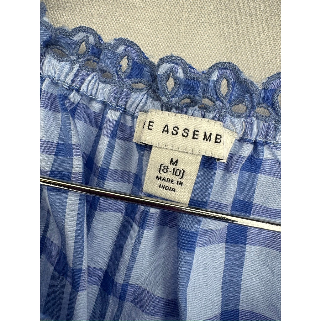 414. Free Assembly Blue Gingham Top & Denim Skirt Set Size 10-12 NWT
