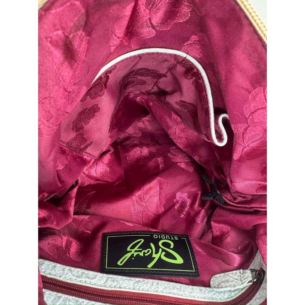 489. Sharif Studio Floral Leather Shoulder Hobo Bag Pink Multicolor