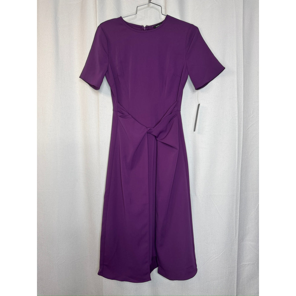 401. Maggy London Purple Tie Waist Short Sleeve Midi Dress Size 0