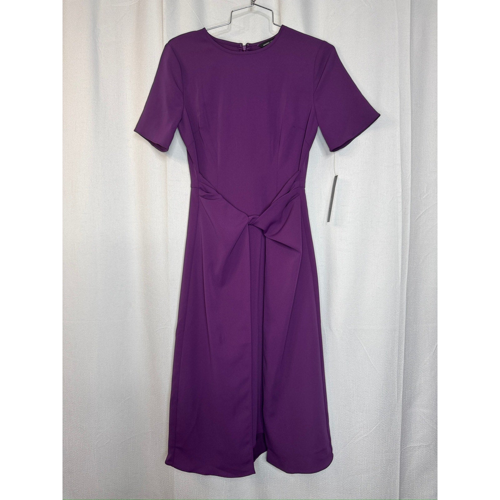 401. Maggy London Purple Tie Waist Short Sleeve Midi Dress Size 0