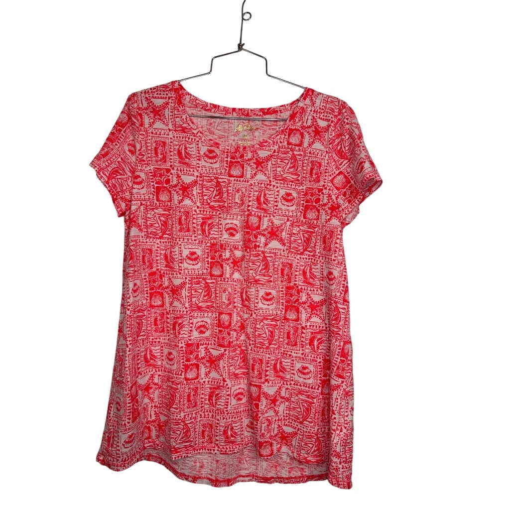 466. Lilly Pulitzer Printed T-Shirt Dress Size M Pink Coral