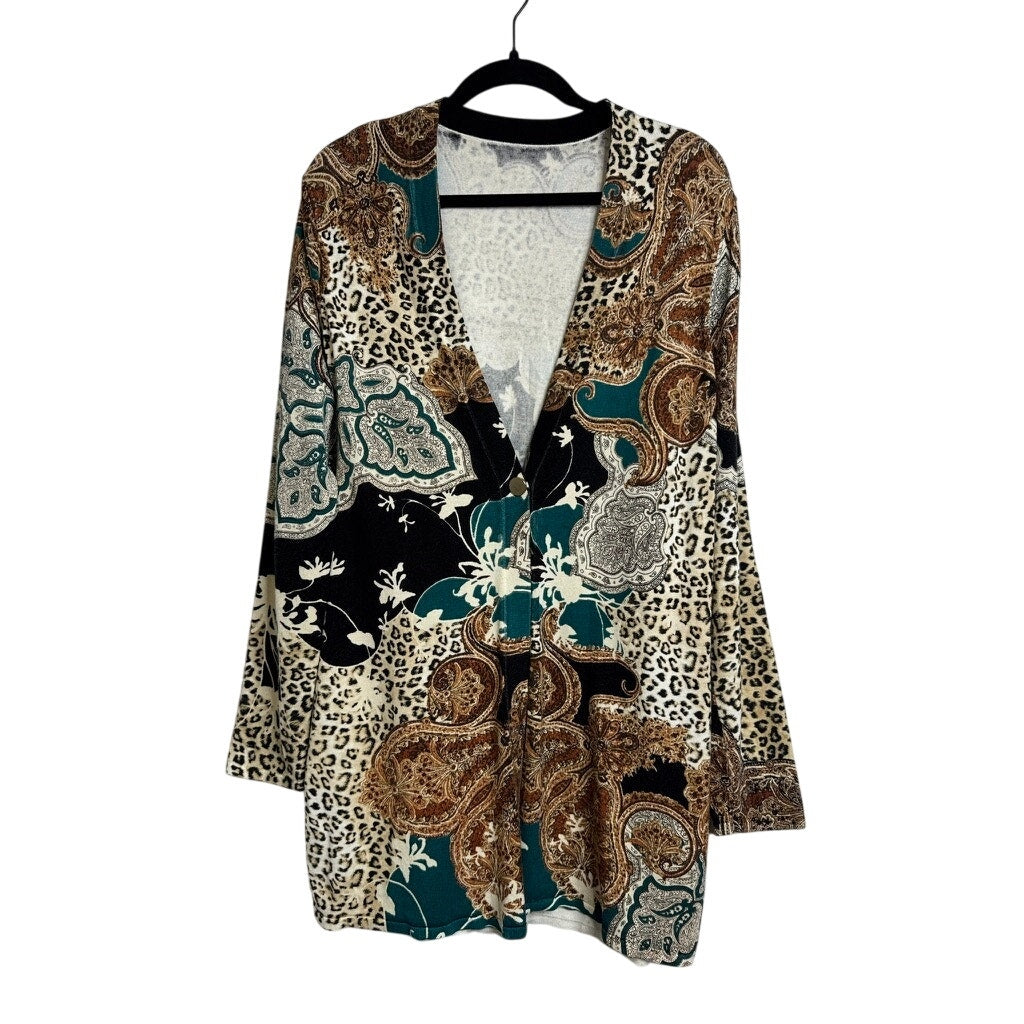 499. Chico's Animal Print Paisley Cardigan Sweater Size L