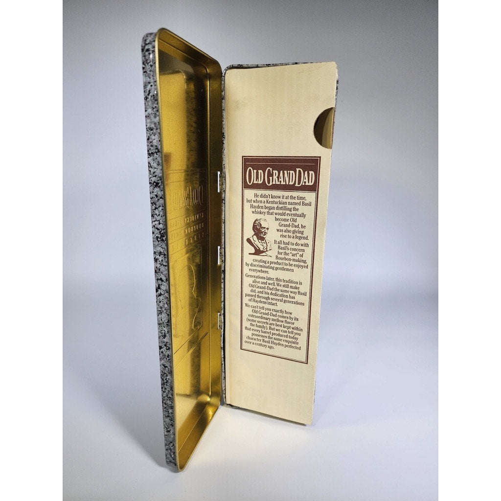517. Old Grand-Dad Bourbon Book Shaped Metal Tin Storage Box Vintage