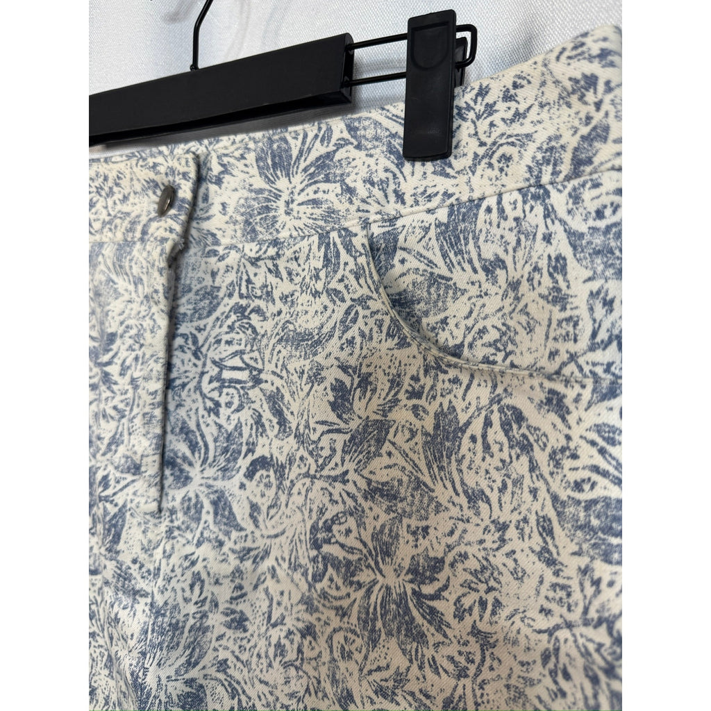 384. Elliott Lauren Blue White Floral Print Pencil Skirt Size 8