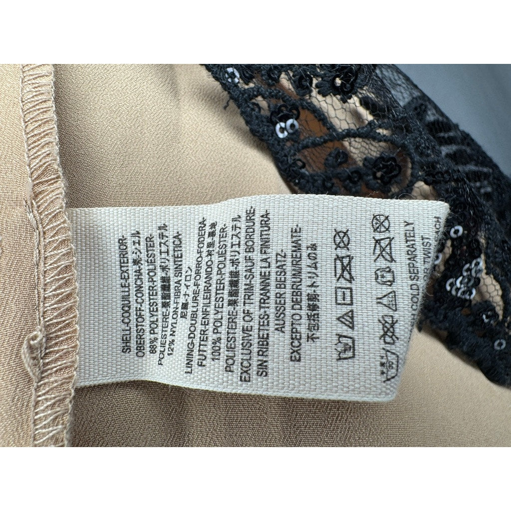 434. Free People Sequin Lace Slip Dress Beige Black Size 0