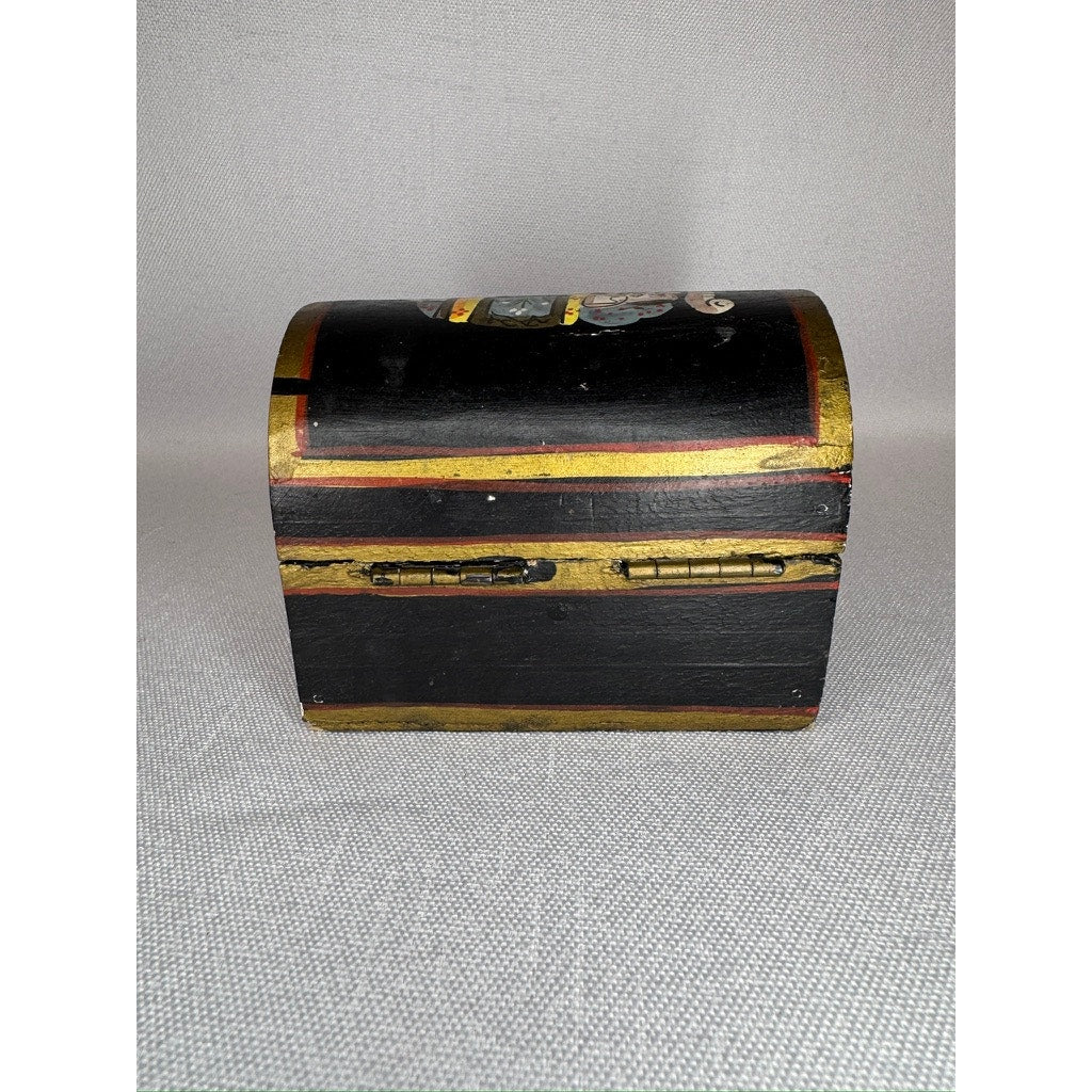 448. Vintage Hand Painted Wooden Elephant Trinket Box Black