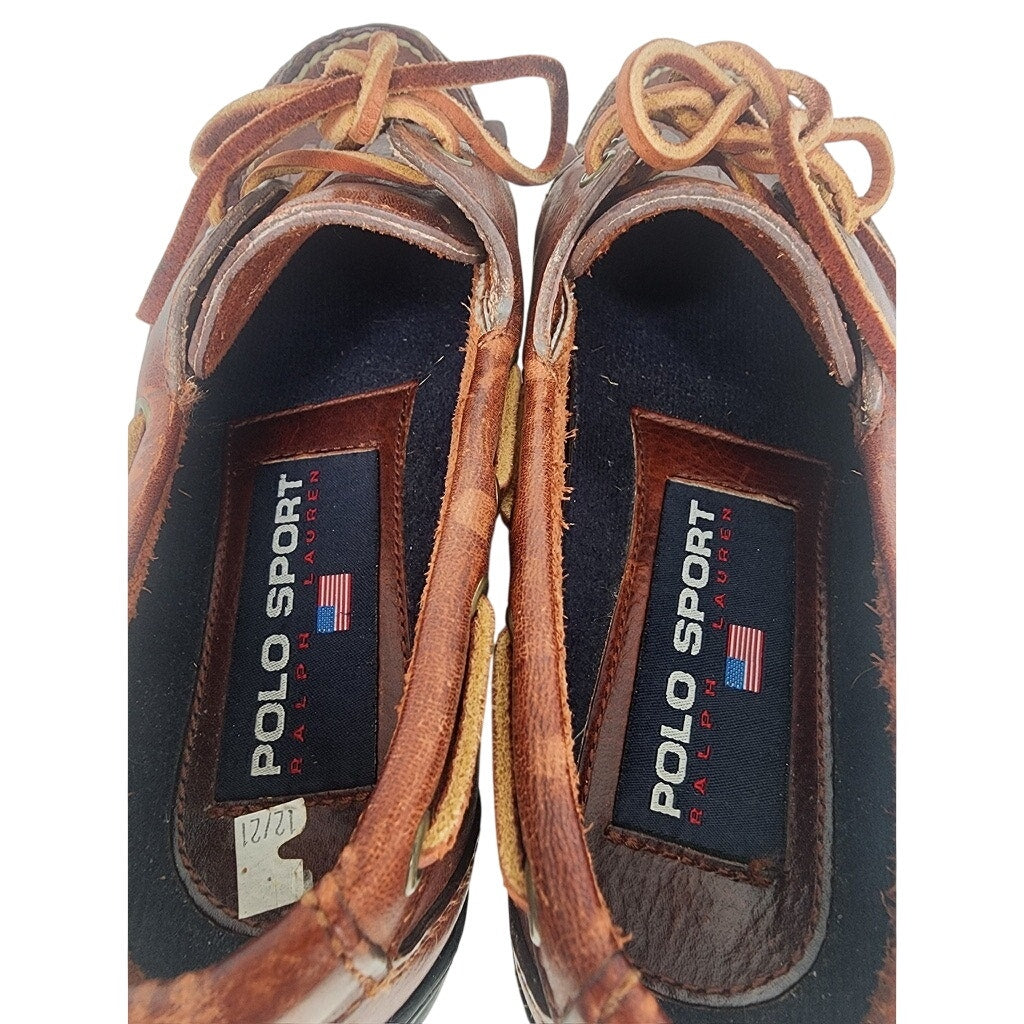 502. Y2K Polo Sport Brown Leather Moc Toe Boat Shoes Size 7B
