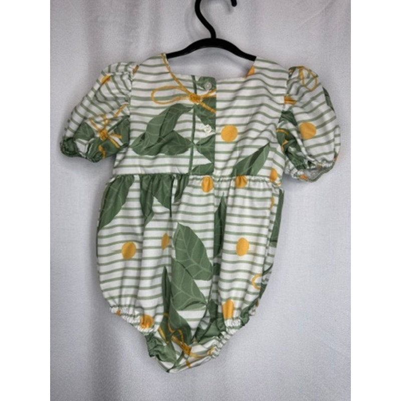 463. Mikistory Leaf Print Bubble Romper Size 9-12M Green/White