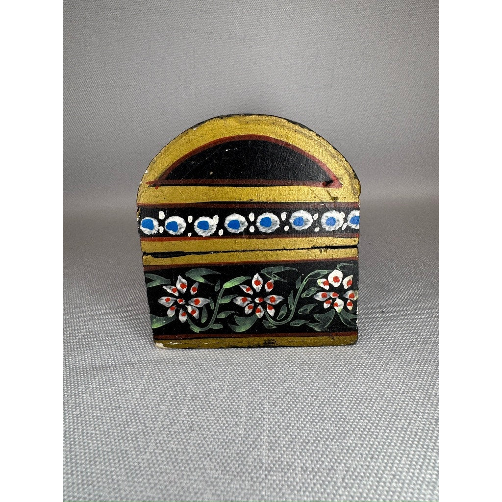 448. Vintage Hand Painted Wooden Elephant Trinket Box Black