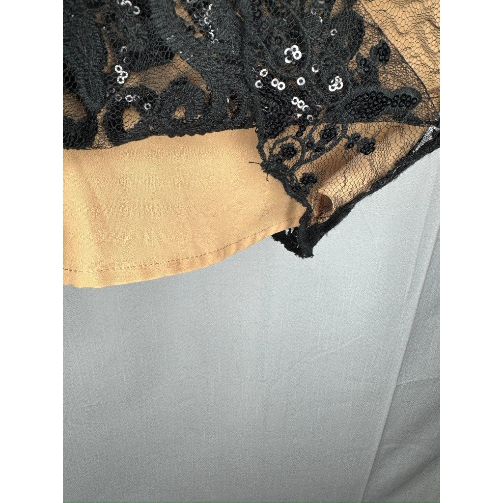434. Free People Sequin Lace Slip Dress Beige Black Size 0