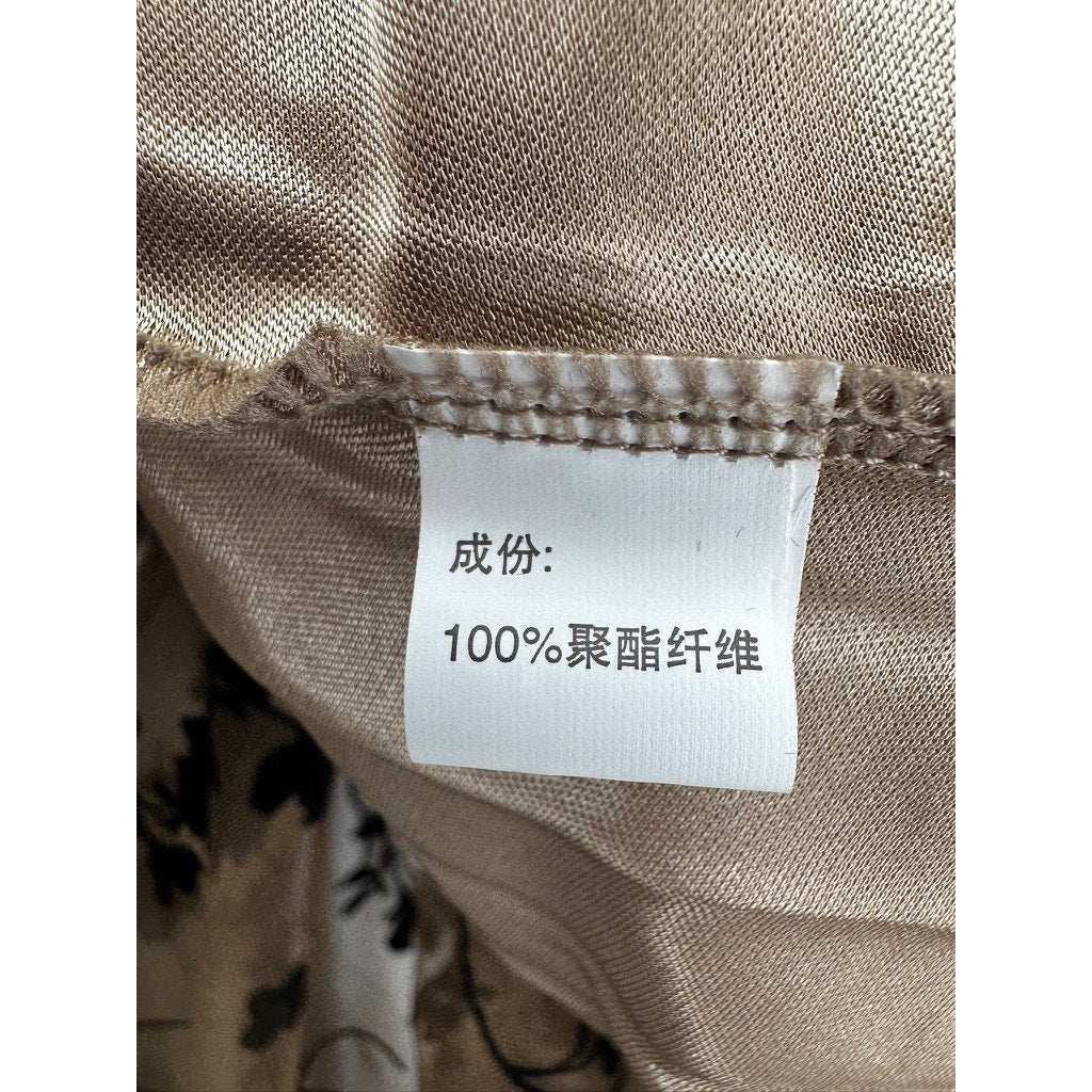 480. Beige Black Floral Pleated Mesh Midi Skirt Size L